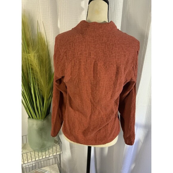 Chicos Women’s 0 US S 100% Silk Top Rust Geometric Long Sleeve Blouse - Picture 4 of 10